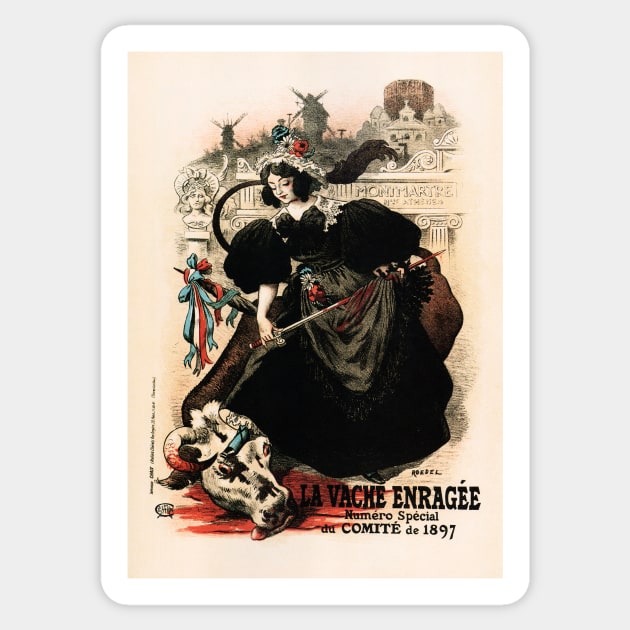 LA VACHE ENRAGEE The Mad Cow Journal Magazine 1897 Lithograph Poster by Auguste Roedel Sticker by vintageposters